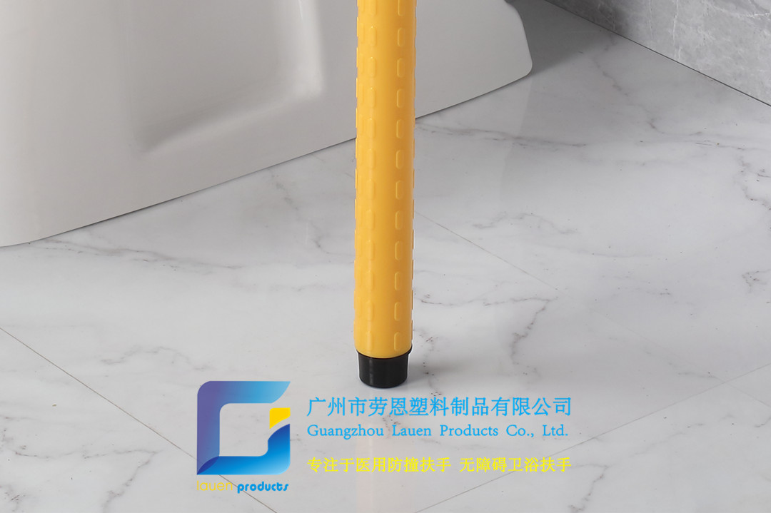 衛(wèi)生間扶手-黃色T型上翻扶手帶落地腳不銹鋼光面小底板老人安全助力扶手桿無障礙助立坐便器扶手 (1)_細(xì)節(jié)2